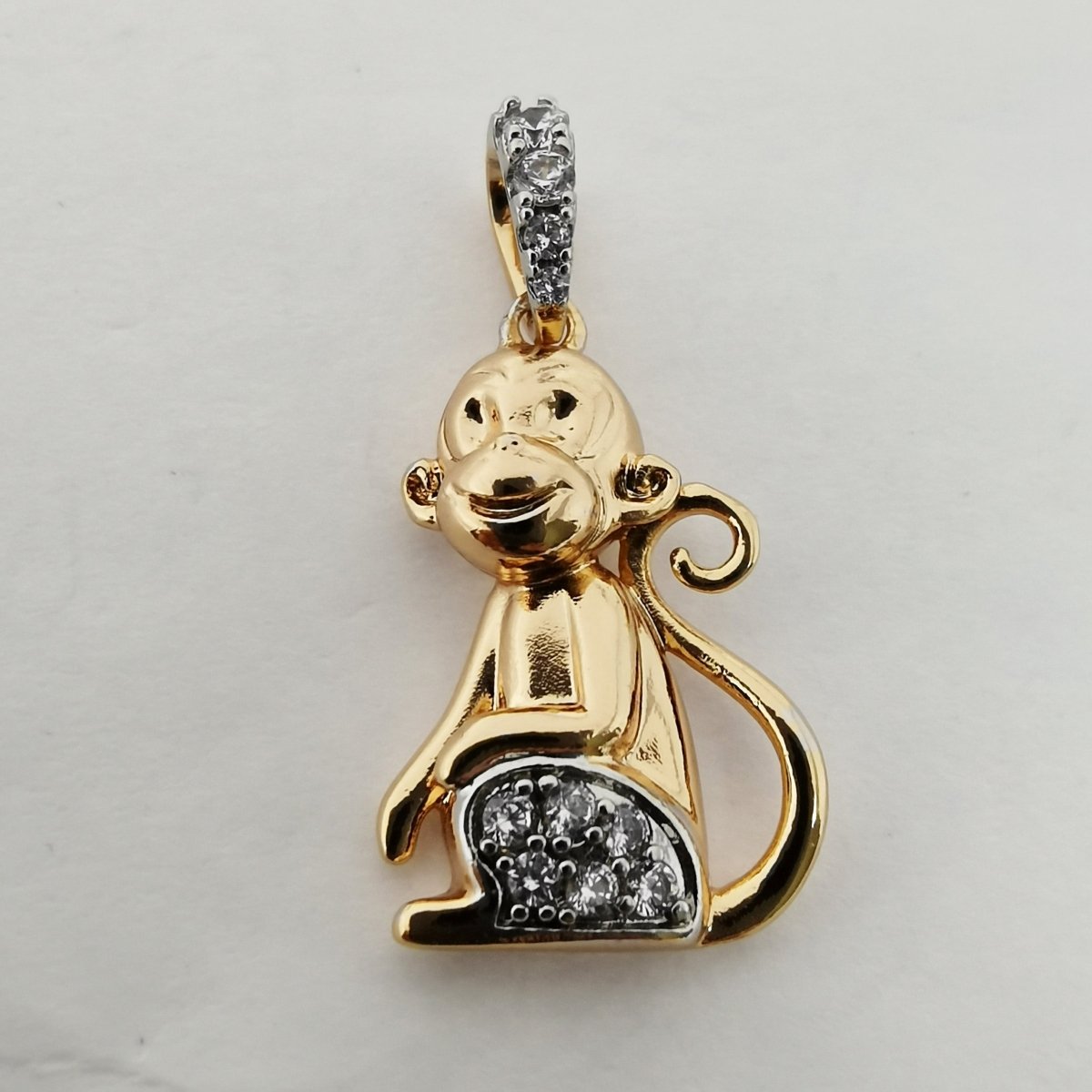 18K Gold plated Monkey Ape Animal Clear Micro Paved CZ Bail Pendant | I715 - DLUXCA