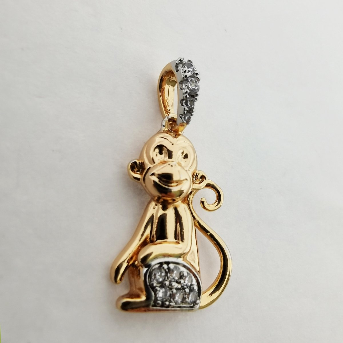 18K Gold plated Monkey Ape Animal Clear Micro Paved CZ Bail Pendant | I715 - DLUXCA
