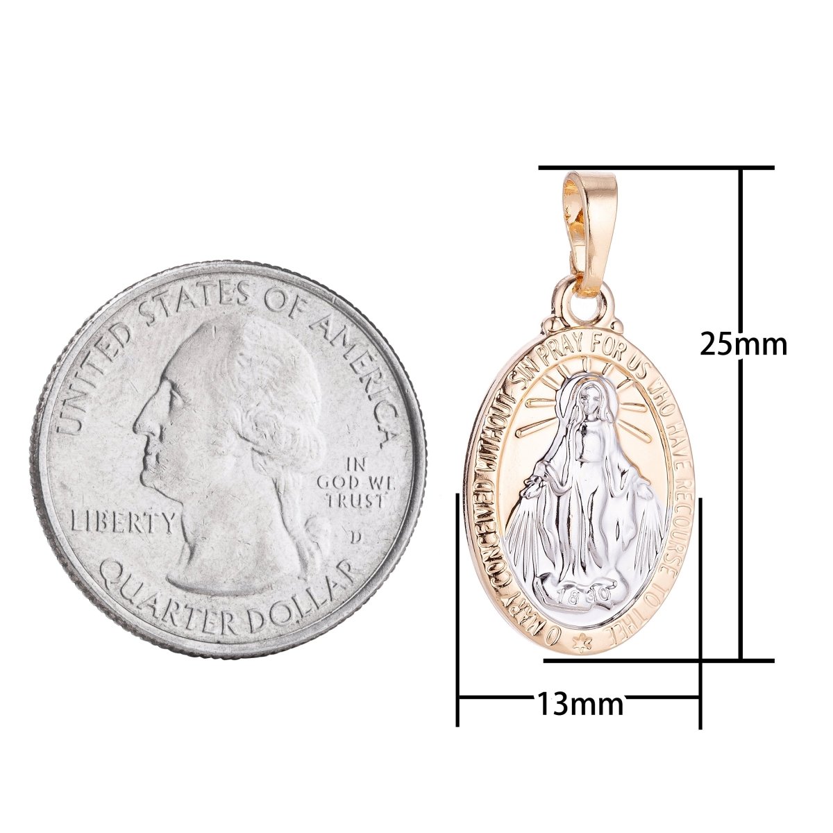 18k Gold plated Mother Virgin Mary, Holy Divine Saint Pray for Us Necklace Pendant Bead Bails Findings for Jewelry Making H-607 - DLUXCA