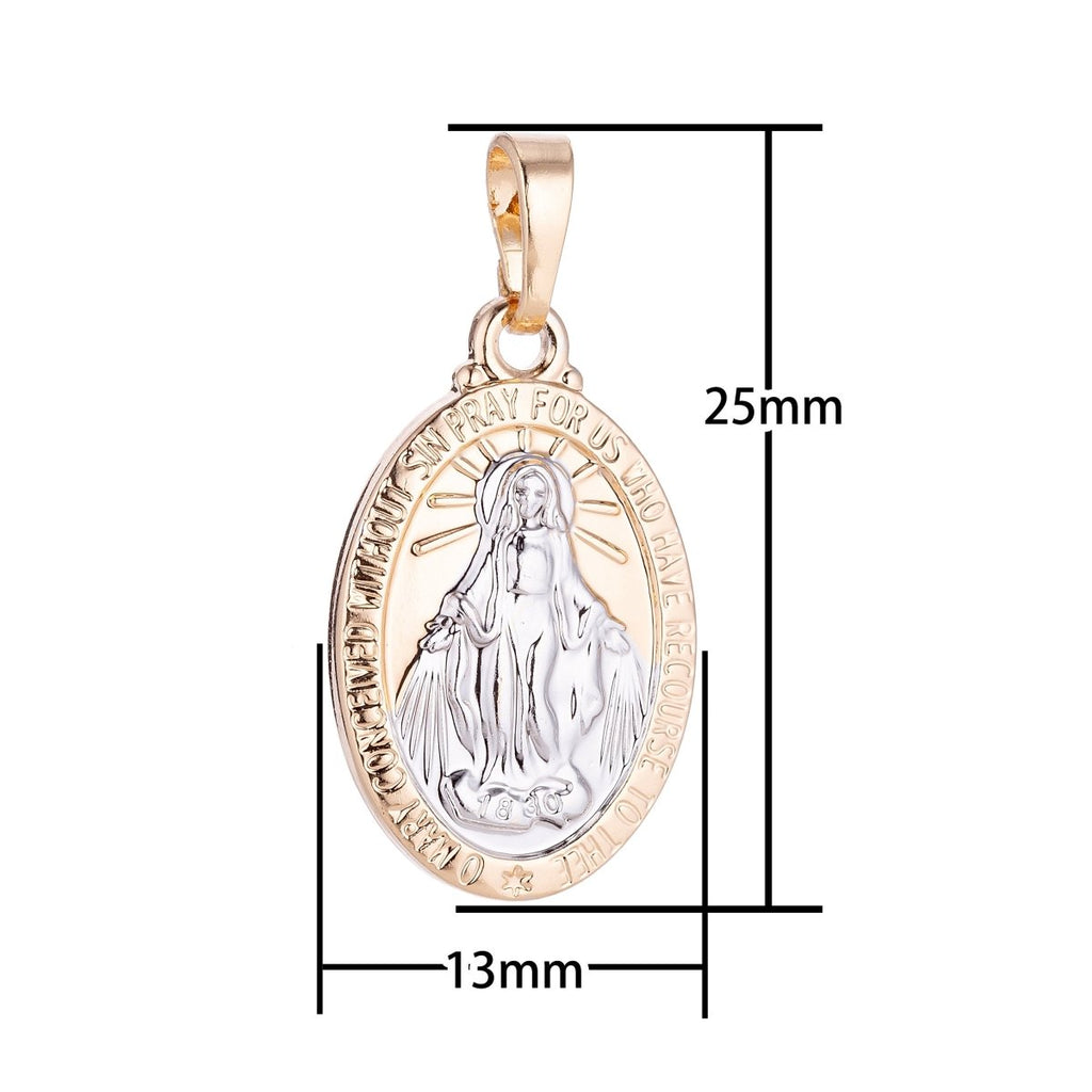 18k Gold plated Mother Virgin Mary, Holy Divine Saint Pray for Us Necklace Pendant Bead Bails Findings for Jewelry Making H-607 - DLUXCA