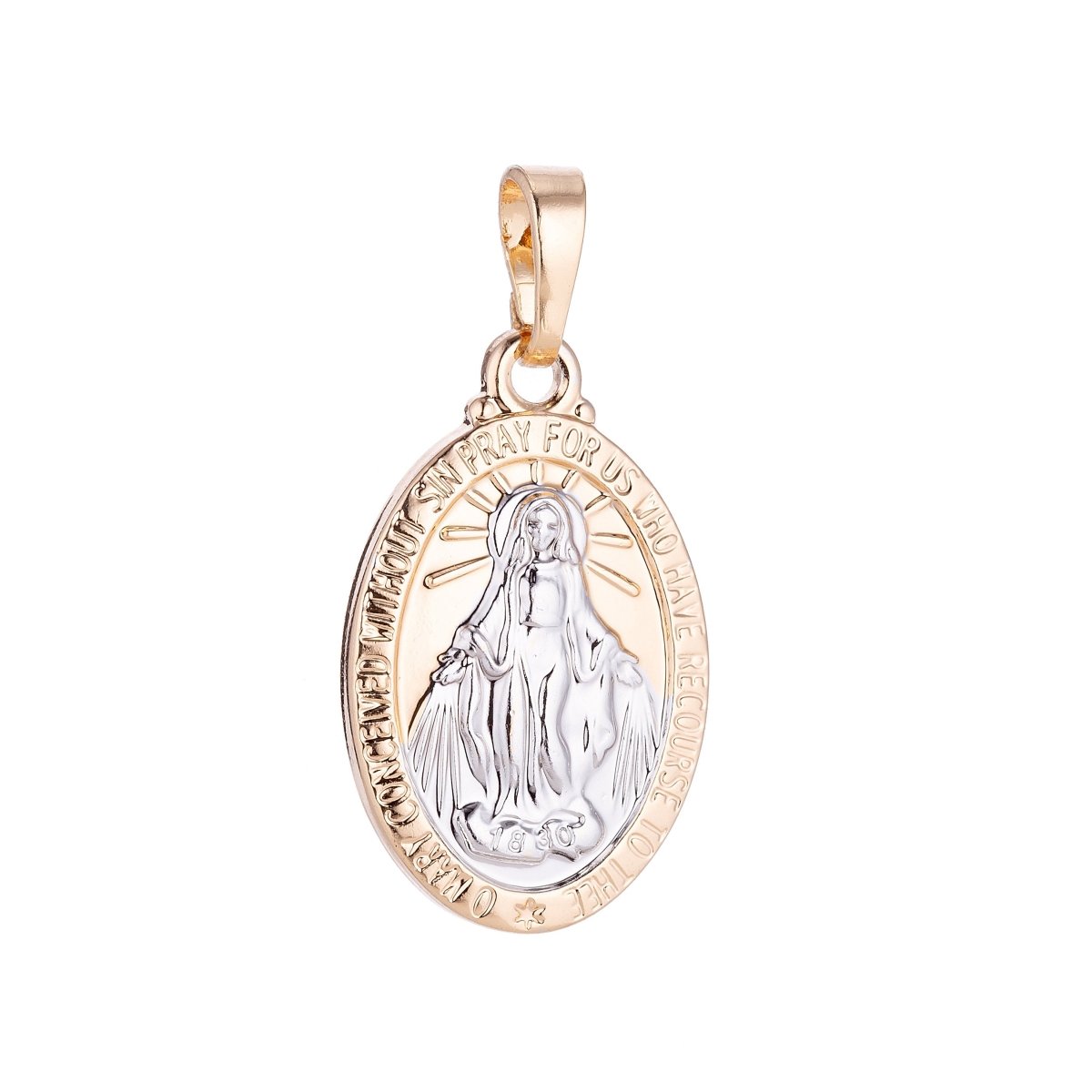 18k Gold plated Mother Virgin Mary, Holy Divine Saint Pray for Us Necklace Pendant Bead Bails Findings for Jewelry Making H-607 - DLUXCA