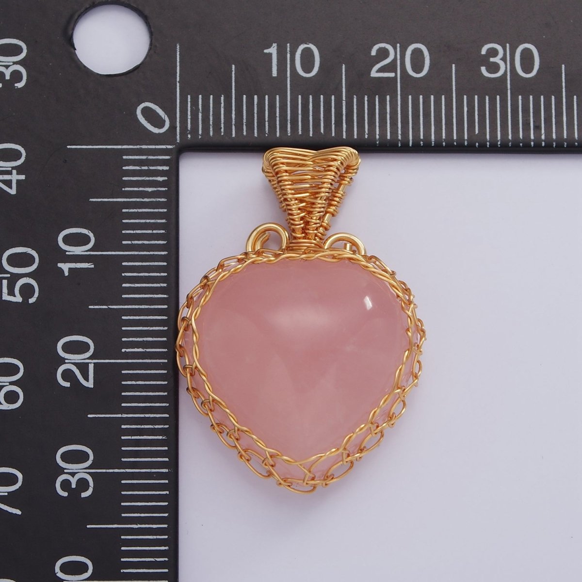 18K Gold plated Natural Gemstone Pink Rose Quartz Strawberry Handmade Wire Wrapped Pendant | AA627 - DLUXCA