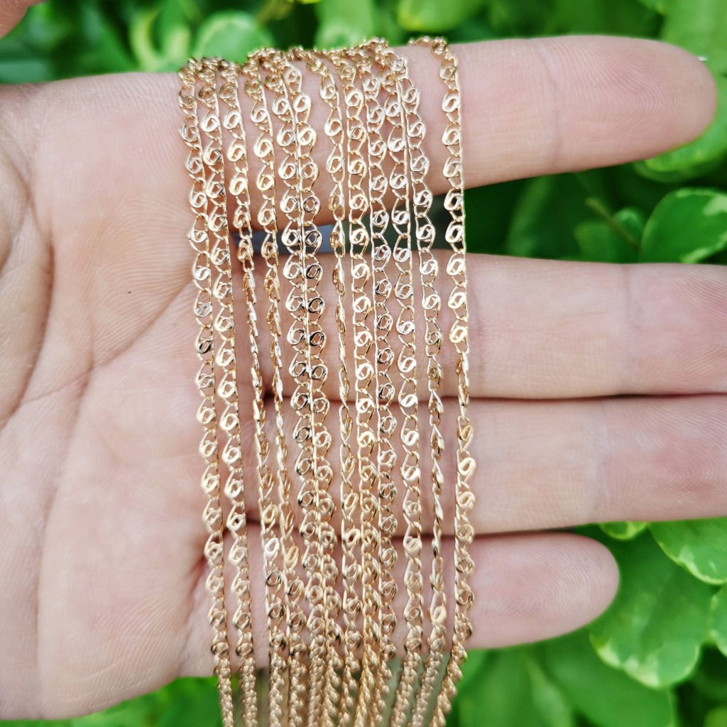 18K Gold plated Necklace, Designed Scroll Linked Necklace, Gold Designed Layering Necklace, 2.7mm 17.9 Inches Designed Ready To Wear Necklace w/ Spring Ring | CN-822 Clearance Pricing - DLUXCA