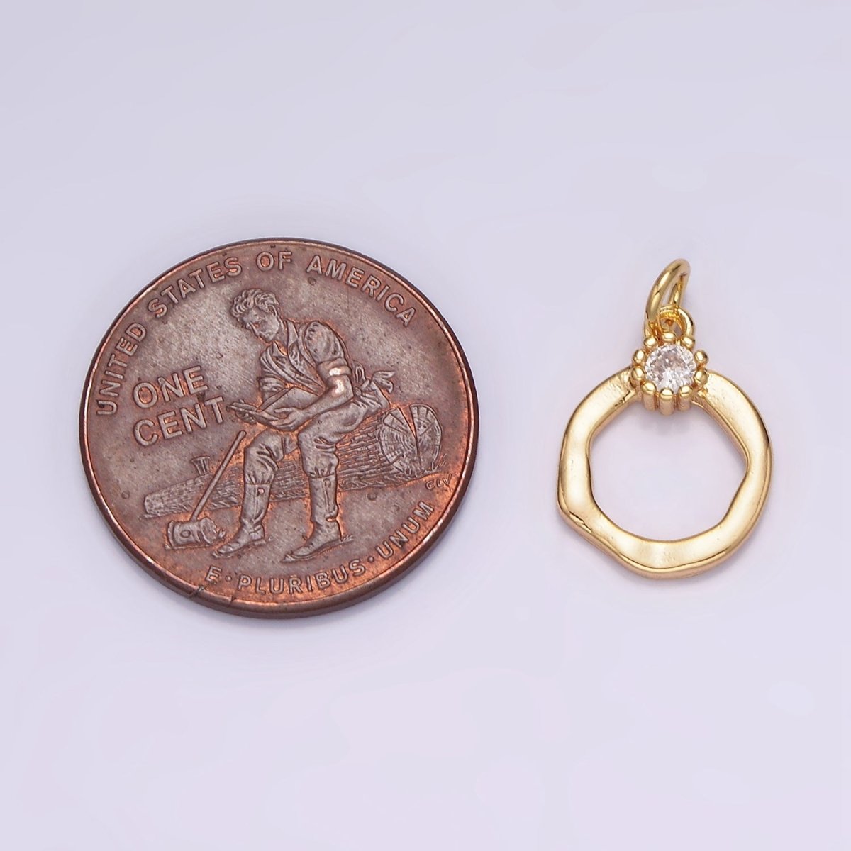 18K Gold plated Open Circle Round Geometric Hammered Add-On Charm | N1763 - DLUXCA