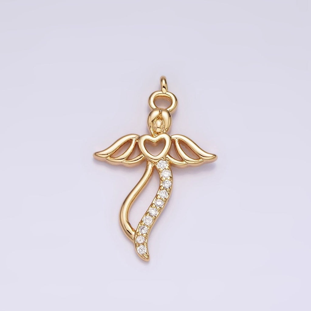 18K Gold plated Open Heart Angel Wings Clear Micro Paved CZ Charm | N1765 - DLUXCA