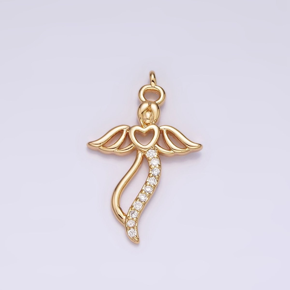 18K Gold plated Open Heart Angel Wings Clear Micro Paved CZ Charm | N1765 - DLUXCA