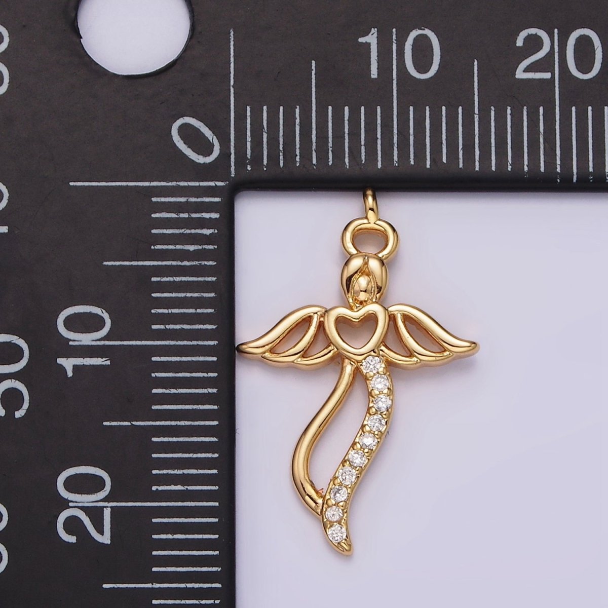 18K Gold plated Open Heart Angel Wings Clear Micro Paved CZ Charm | N1765 - DLUXCA