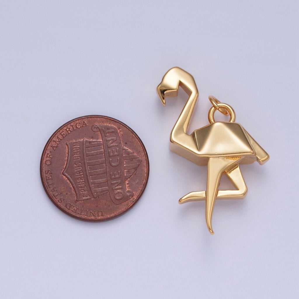 18K Gold plated Origami Flamingo Flightless Bird Animal Charm | X-076 - DLUXCA