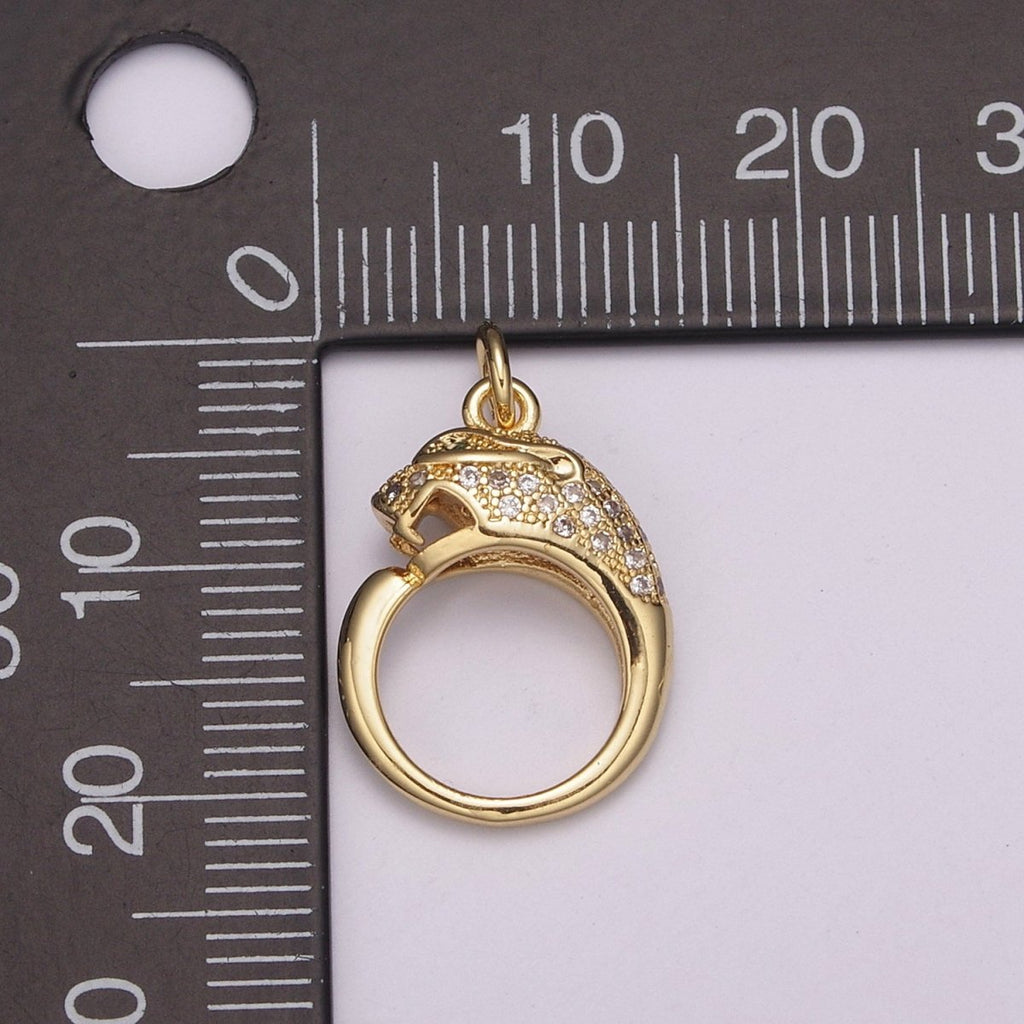 18K Gold plated Panther Charm, Panther Round CZ Micro Pave, Cubic Zirconia Panther Charms, Silver Panther Bead, Men's Jewelry E-701 E-702