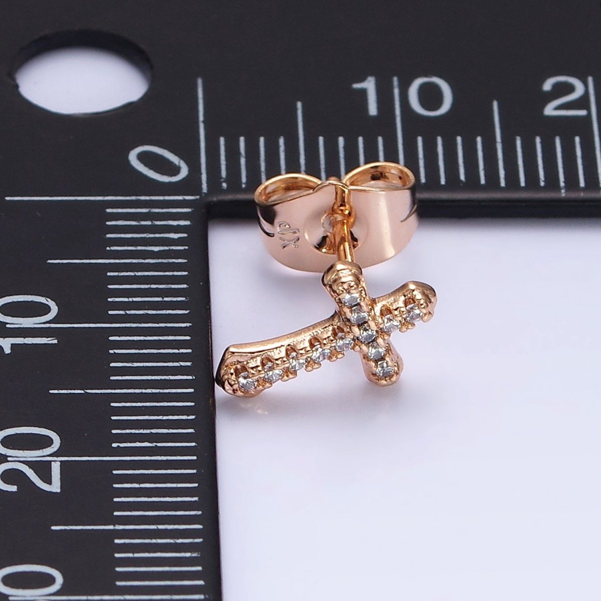 18K Gold plated Passion Cross Micro Paved CZ Religious Stud Earrings | AD1457 - DLUXCA
