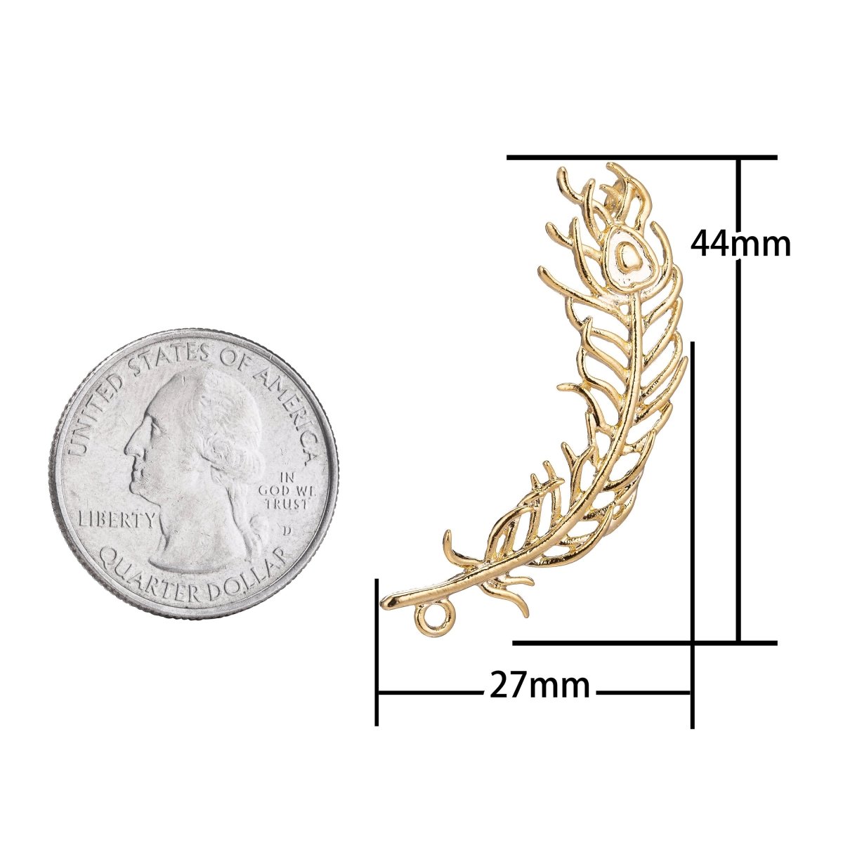 18K Gold plated Peacock Feather Charm Connector for Necklace Bracelet Jewelry Making Supplies F-762 - DLUXCA