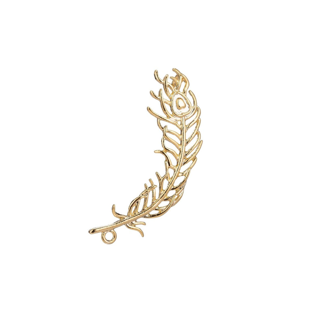 18K Gold plated Peacock Feather Charm Connector for Necklace Bracelet Jewelry Making Supplies F-762 - DLUXCA