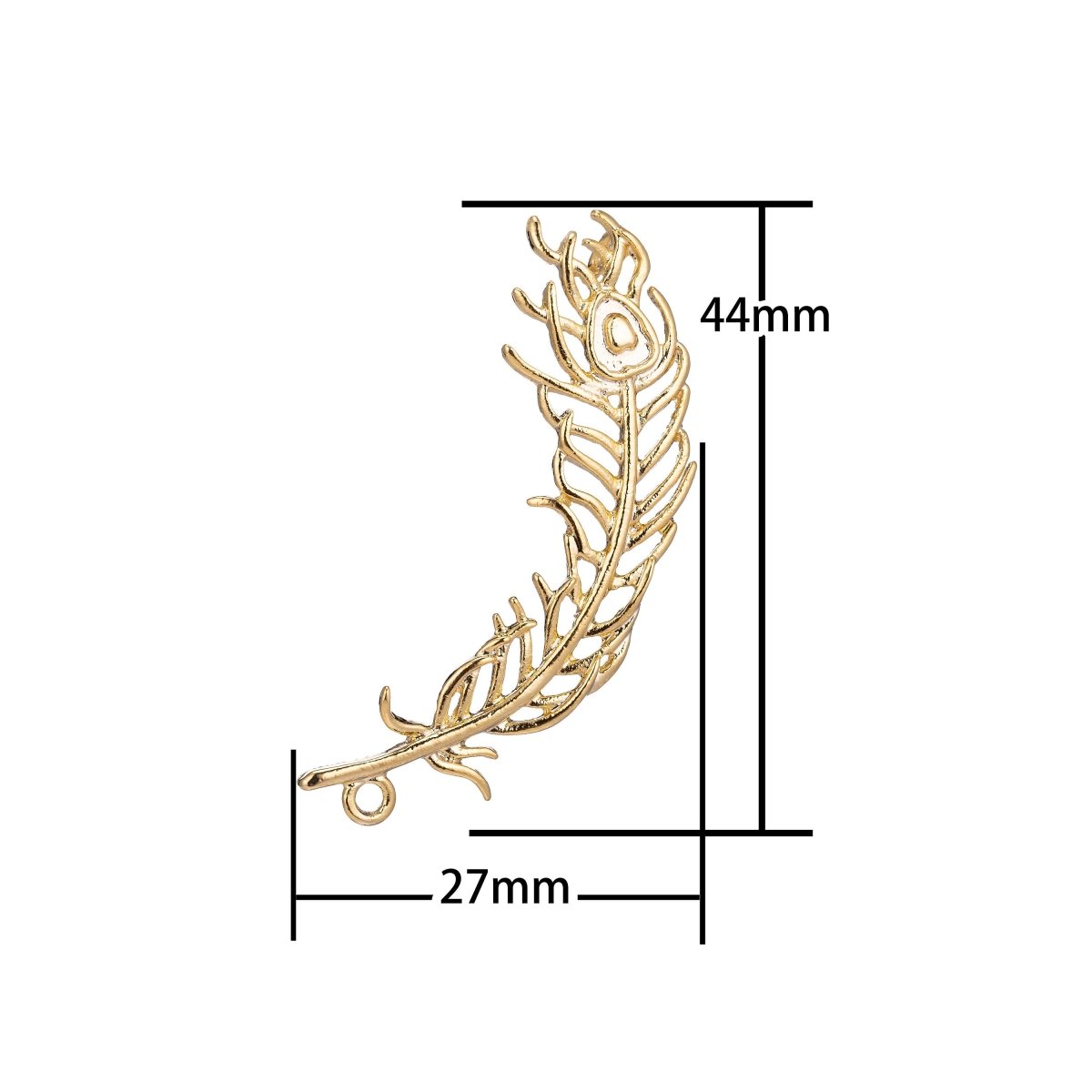 18K Gold plated Peacock Feather Charm Connector for Necklace Bracelet Jewelry Making Supplies F-762 - DLUXCA