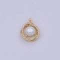 18K Gold plated Pearl charm Mini Flower Cubic Zirconia Charm W-173 - DLUXCA