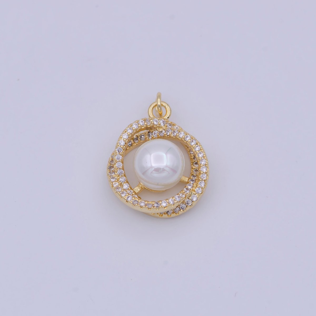 18K Gold plated Pearl charm Mini Flower Cubic Zirconia Charm W-173 - DLUXCA