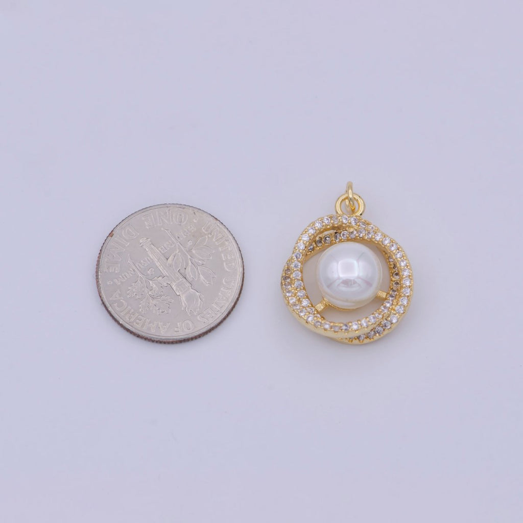18K Gold plated Pearl charm Mini Flower Cubic Zirconia Charm W-173 - DLUXCA