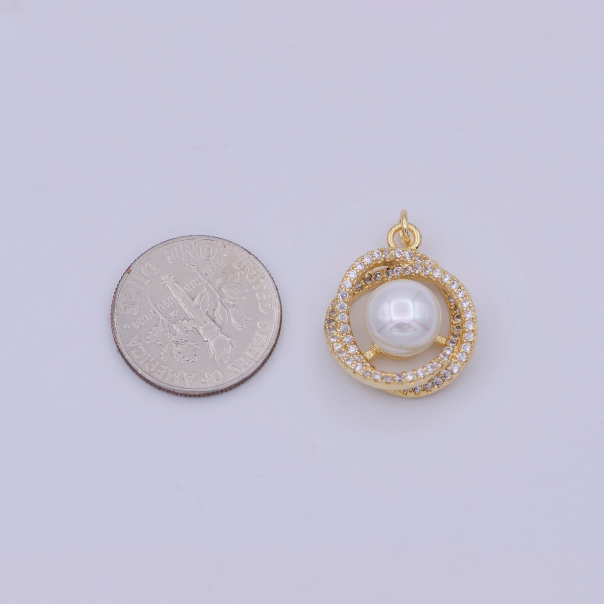 18K Gold plated Pearl charm Mini Flower Cubic Zirconia Charm W-173 - DLUXCA