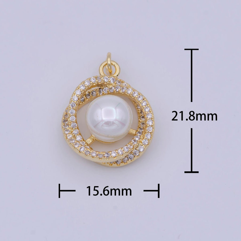 18K Gold plated Pearl charm Mini Flower Cubic Zirconia Charm W-173 - DLUXCA