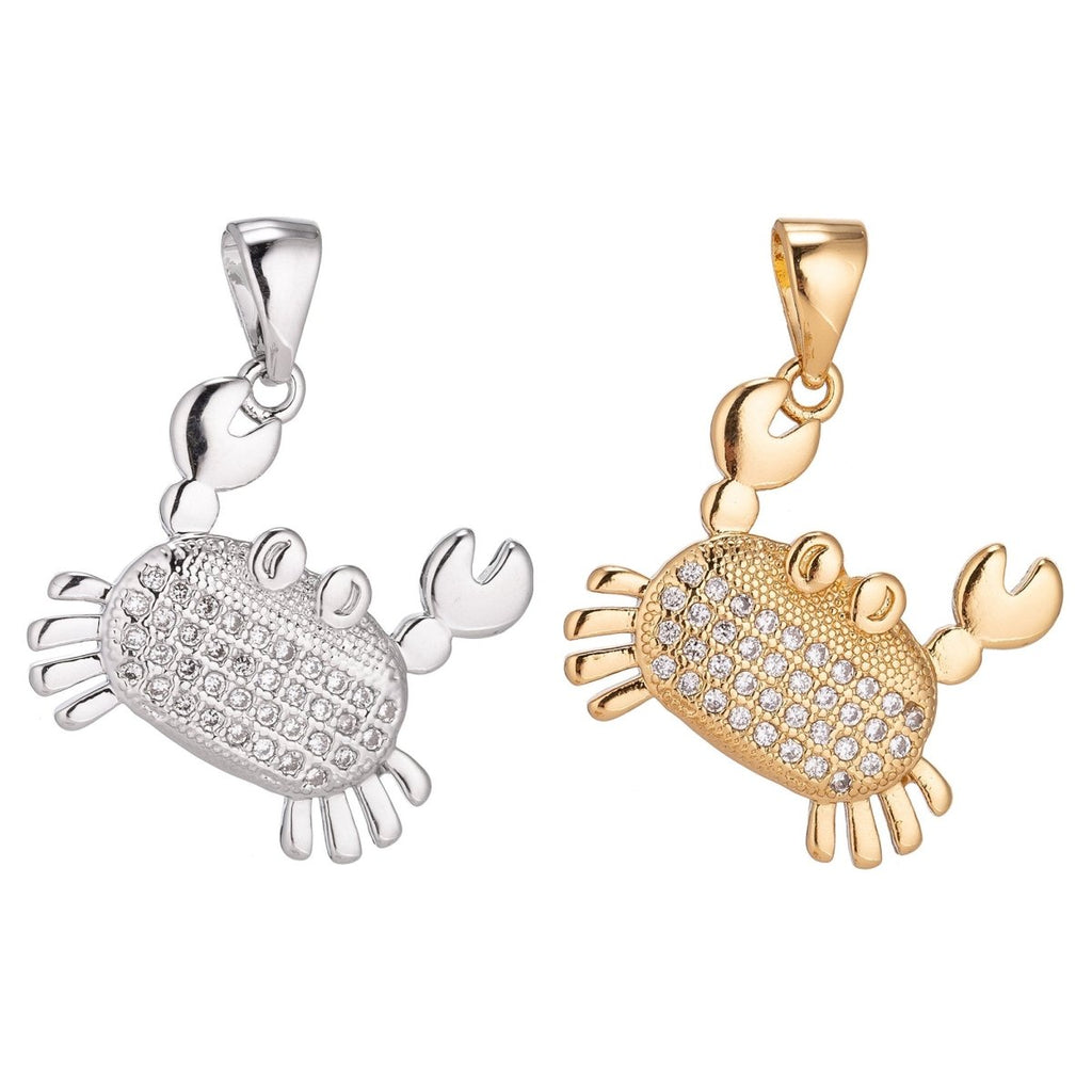 18K Gold plated Pendant Dainty Crab Necklace Charm for Jewelry Making Stylish Crab Charm, Micro Pave CZ Charm H-915