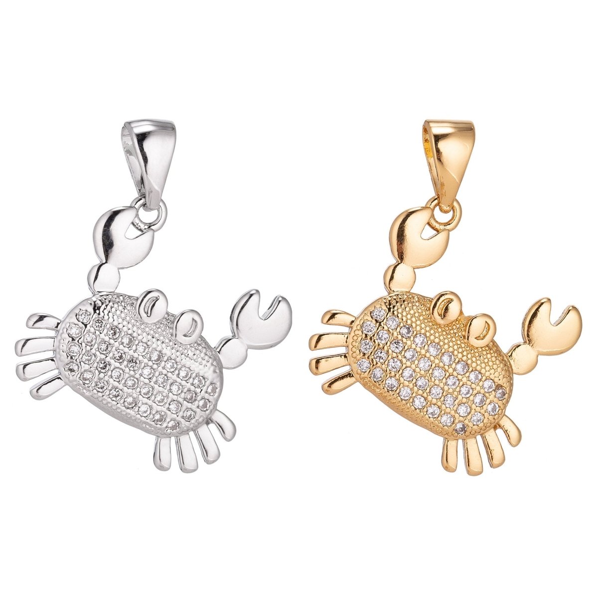 18K Gold plated Pendant Dainty Crab Necklace Charm for Jewelry Making Stylish Crab Charm, Micro Pave CZ Charm H-915