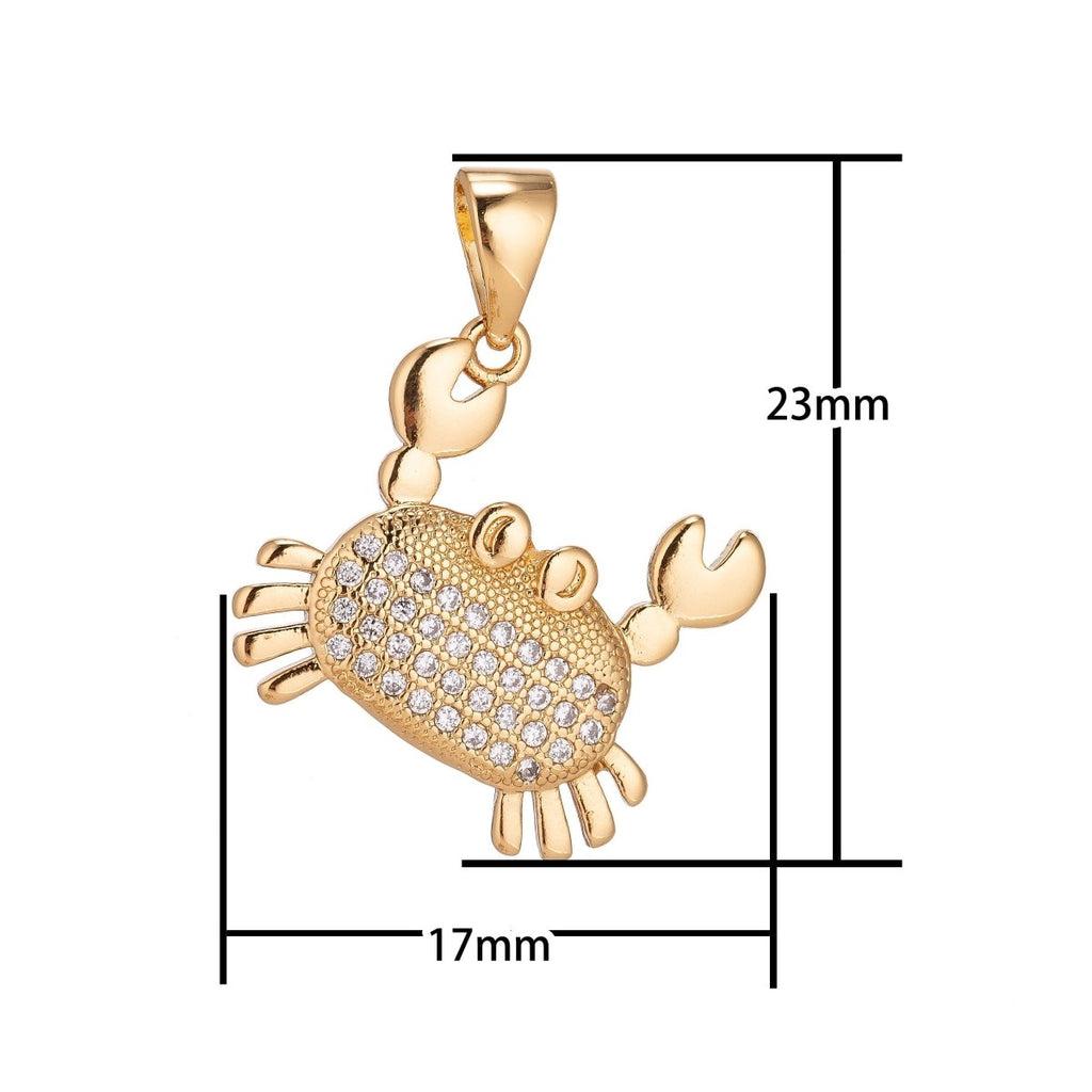 18K Gold plated Pendant Dainty Crab Necklace Charm for Jewelry Making Stylish Crab Charm, Micro Pave CZ Charm H-915