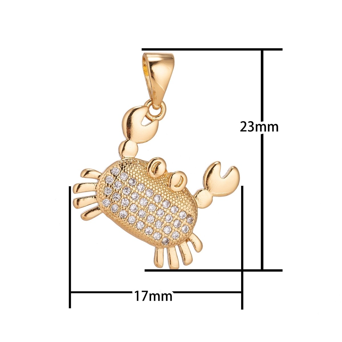 18K Gold plated Pendant Dainty Crab Necklace Charm for Jewelry Making Stylish Crab Charm, Micro Pave CZ Charm H-915