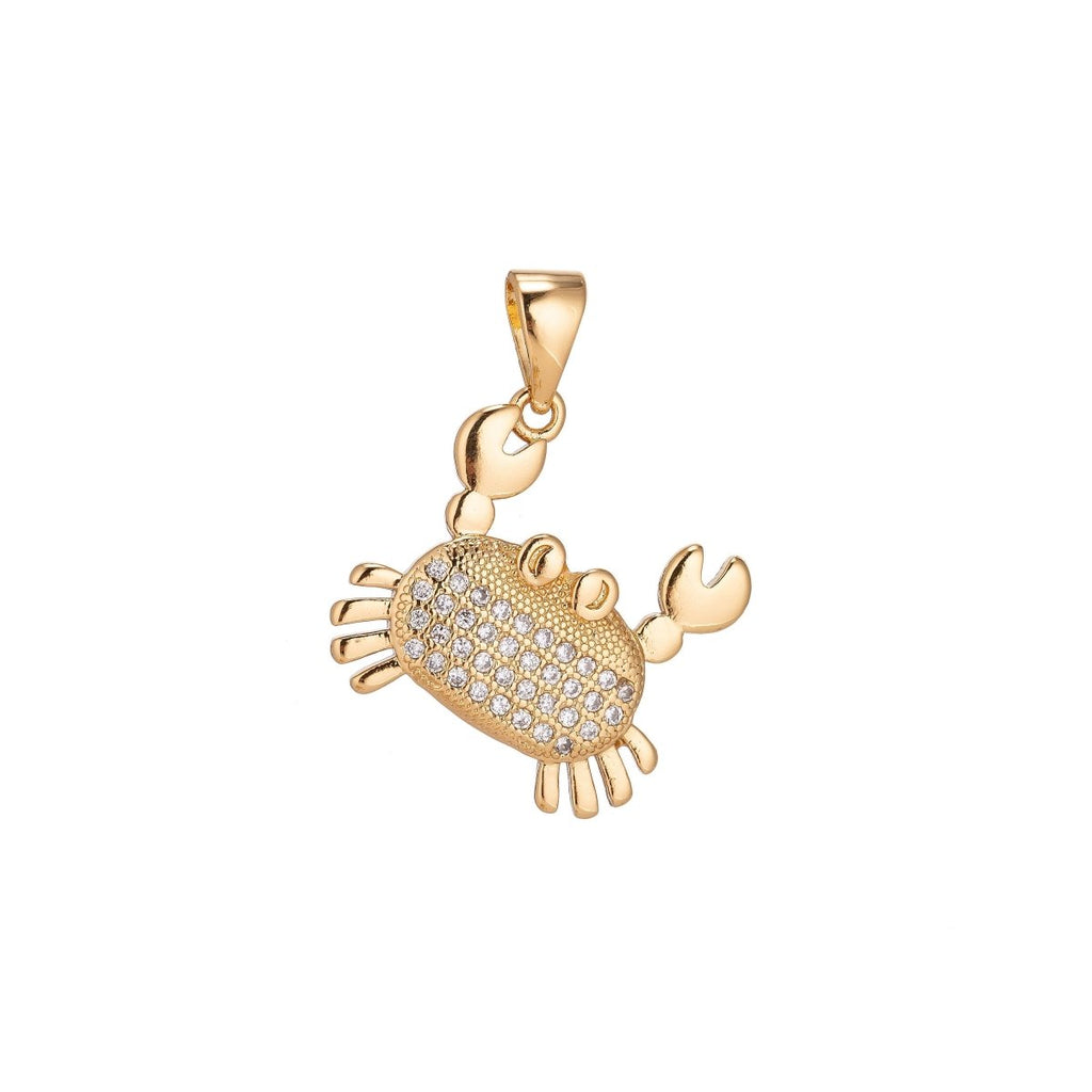 18K Gold plated Pendant Dainty Crab Necklace Charm for Jewelry Making Stylish Crab Charm, Micro Pave CZ Charm H-915