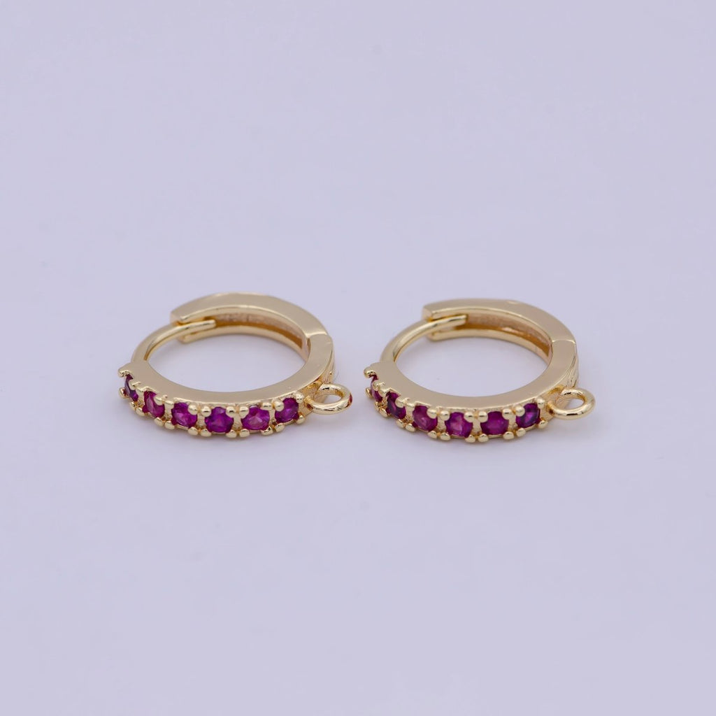 18k Gold plated Pink cubic one touch w/ open link, Lead Nickel free Lever back earring making Component Cz Hoop K-017 - DLUXCA