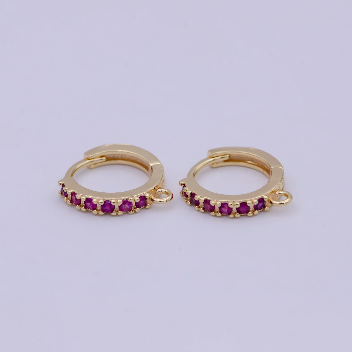 18k Gold plated Pink cubic one touch w/ open link, Lead Nickel free Lever back earring making Component Cz Hoop K-017 - DLUXCA