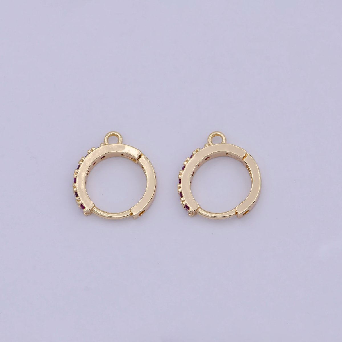 18k Gold plated Pink cubic one touch w/ open link, Lead Nickel free Lever back earring making Component Cz Hoop K-017 - DLUXCA