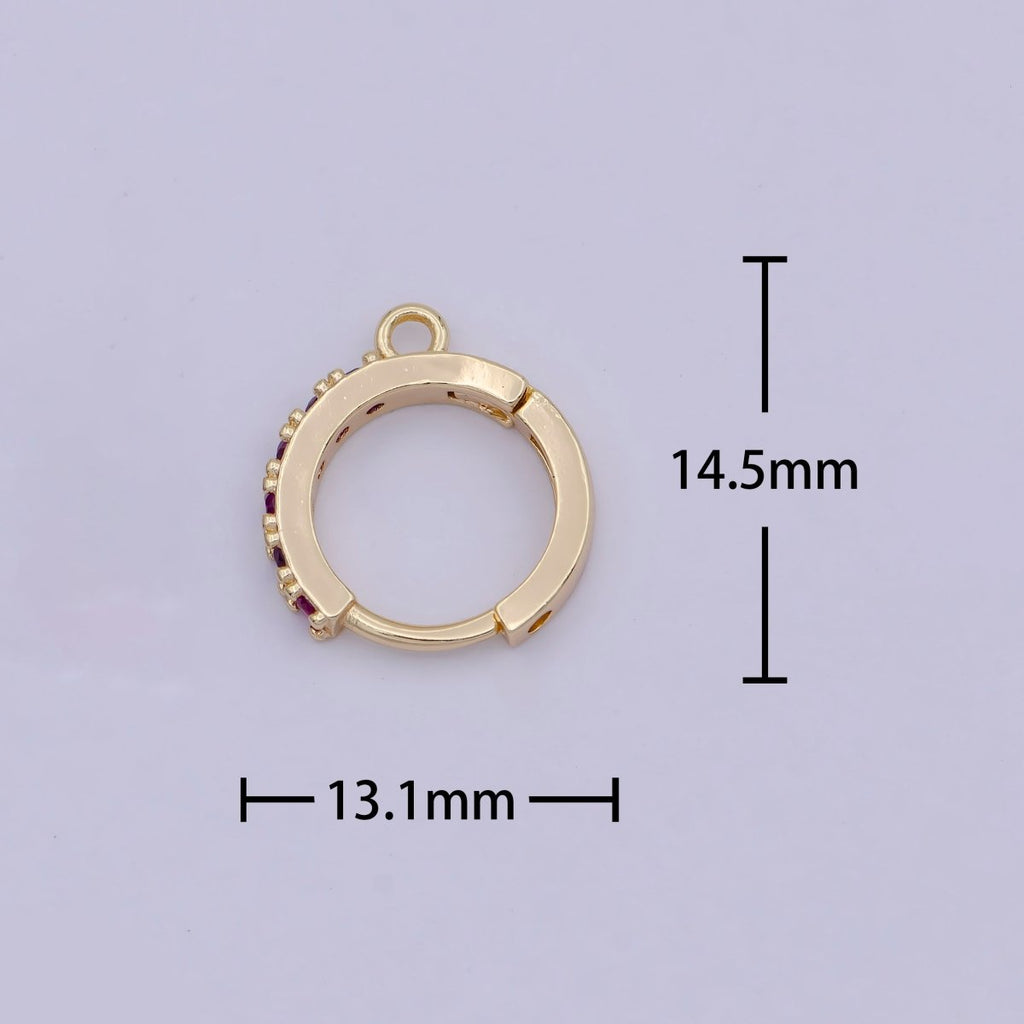 18k Gold plated Pink cubic one touch w/ open link, Lead Nickel free Lever back earring making Component Cz Hoop K-017 - DLUXCA