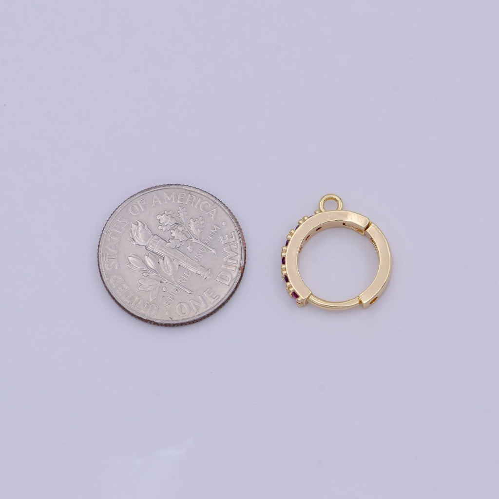 18k Gold plated Pink cubic one touch w/ open link, Lead Nickel free Lever back earring making Component Cz Hoop K-017 - DLUXCA