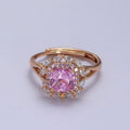 18K Gold plated Pink CZ Square Clear Micro Paved Marquise Adjustable Ring | Y-585 - DLUXCA