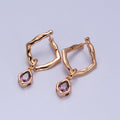 18K Gold plated Purple, Clear, Green, Pink Teardrop CZ Rhombus Dangle Earrings | V-009 - V-010