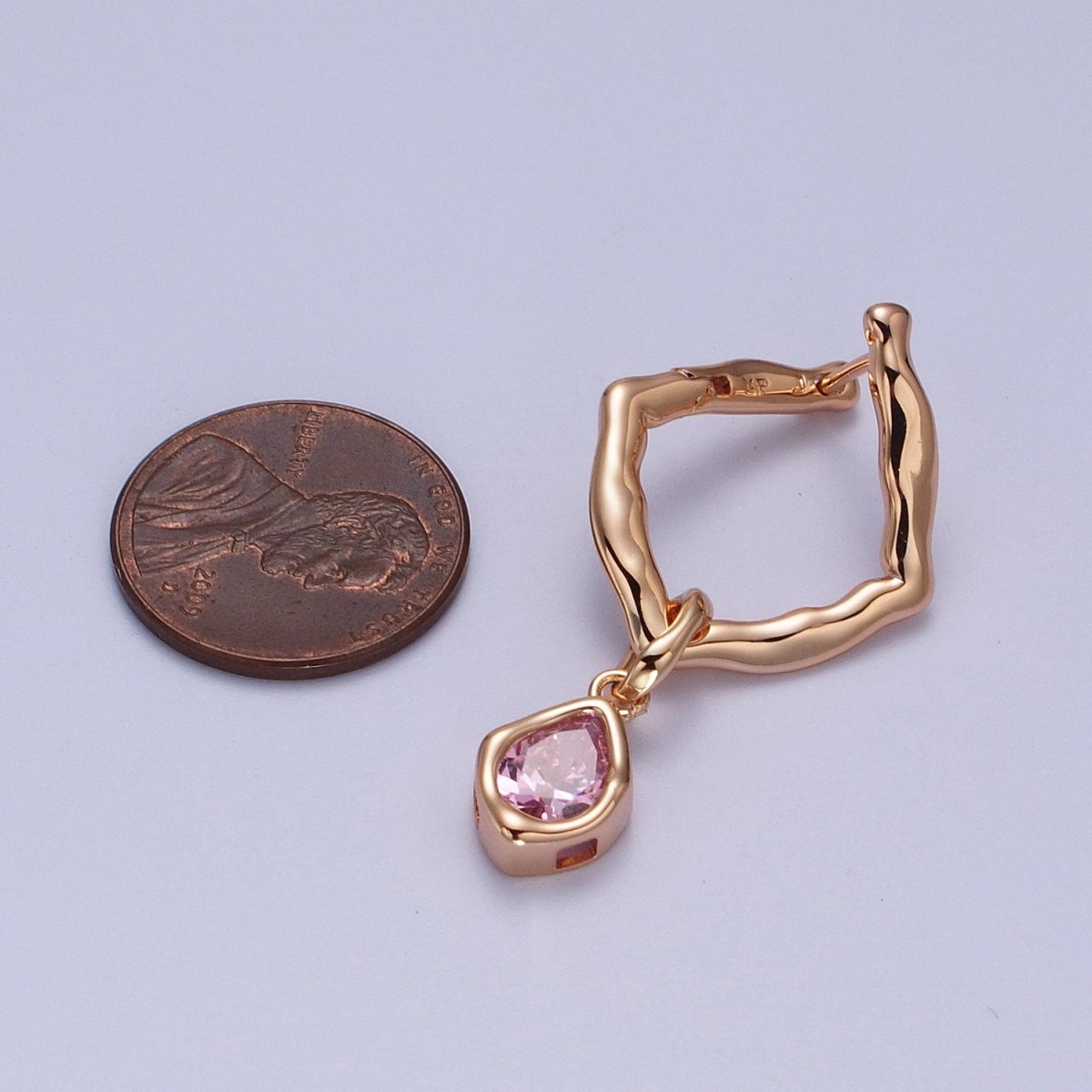 18K Gold plated Purple, Clear, Green, Pink Teardrop CZ Rhombus Dangle Earrings | V-009 - V-010