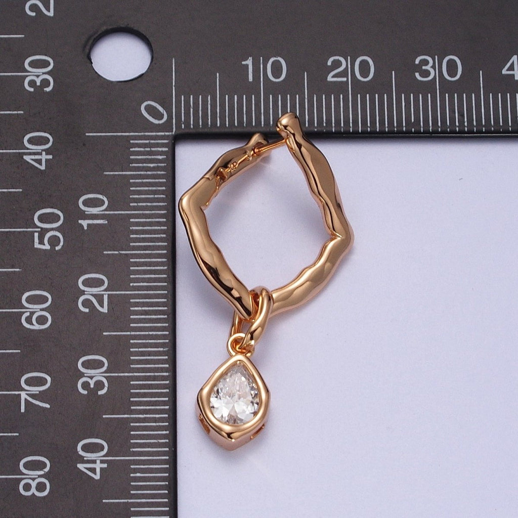 18K Gold plated Purple, Clear, Green, Pink Teardrop CZ Rhombus Dangle Earrings | V-009 - V-010
