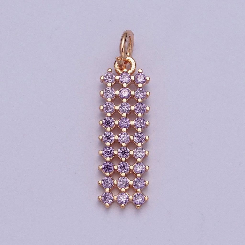 18K Gold plated Purple, Fuchsia, Pink, Green, Blue, Clear Micro Paved CZ Rectangle Bar Charm | X-168 - X-173