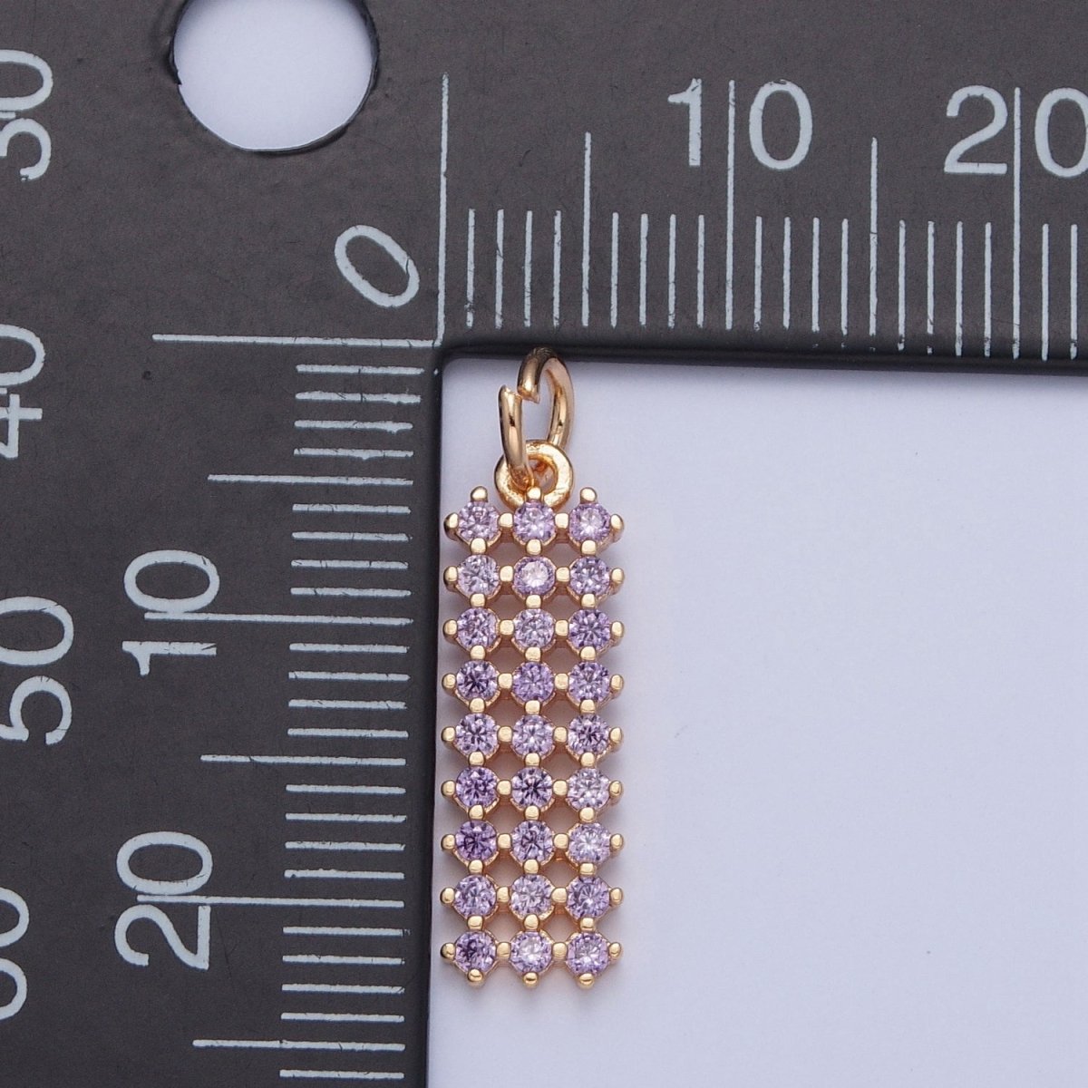 18K Gold plated Purple, Fuchsia, Pink, Green, Blue, Clear Micro Paved CZ Rectangle Bar Charm | X-168 - X-173