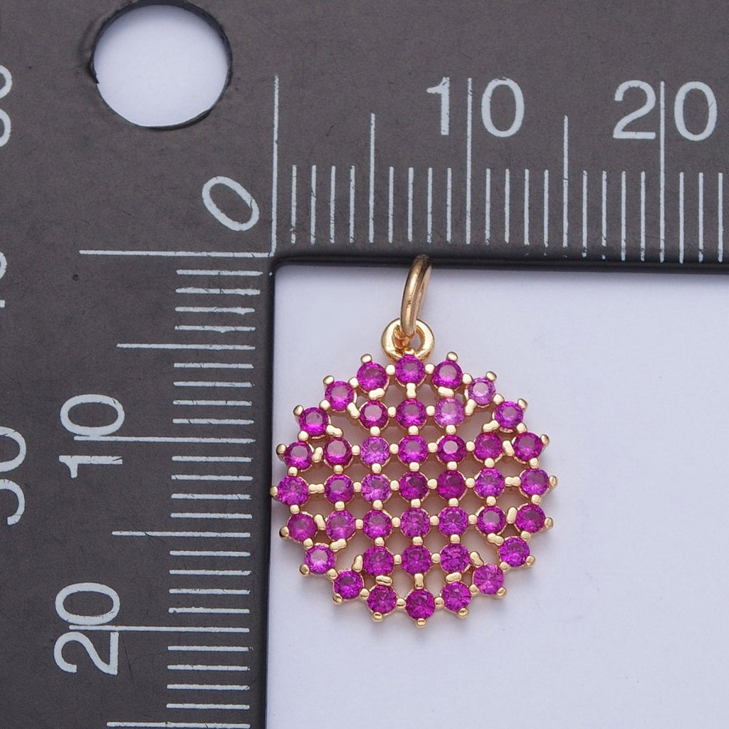 18K Gold plated Purple, Fuchsia, Pink, Green, Blue, Clear Micro Paved CZ Round Circle Charm | X-156 - X-161