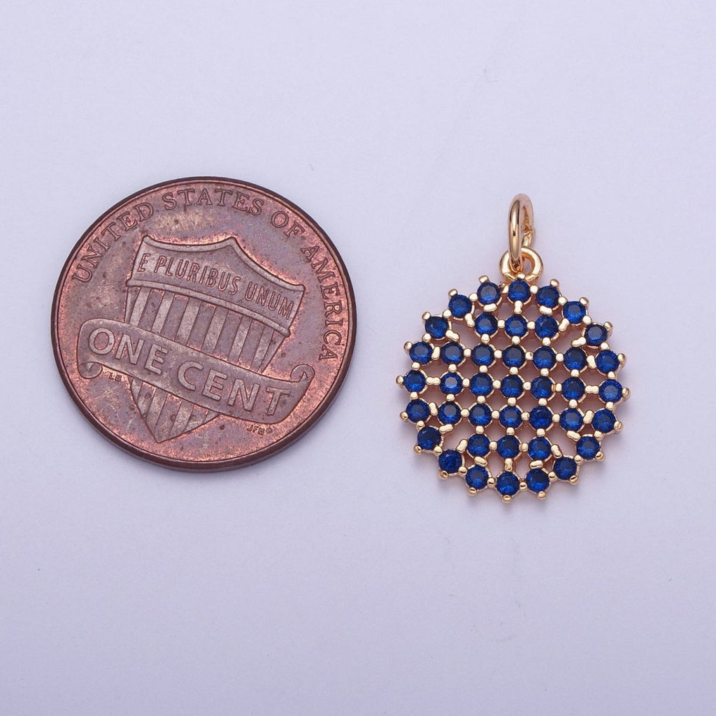 18K Gold plated Purple, Fuchsia, Pink, Green, Blue, Clear Micro Paved CZ Round Circle Charm | X-156 - X-161