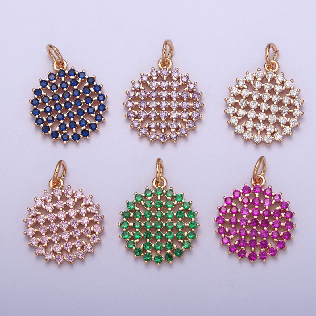 18K Gold plated Purple, Fuchsia, Pink, Green, Blue, Clear Micro Paved CZ Round Circle Charm | X-156 - X-161