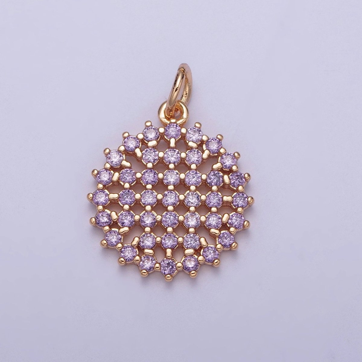 18K Gold plated Purple, Fuchsia, Pink, Green, Blue, Clear Micro Paved CZ Round Circle Charm | X-156 - X-161