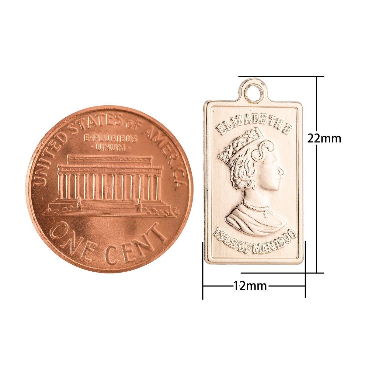 18K Gold plated Queen Elizabeth Fine Bar Tag Charm C-001 - DLUXCA