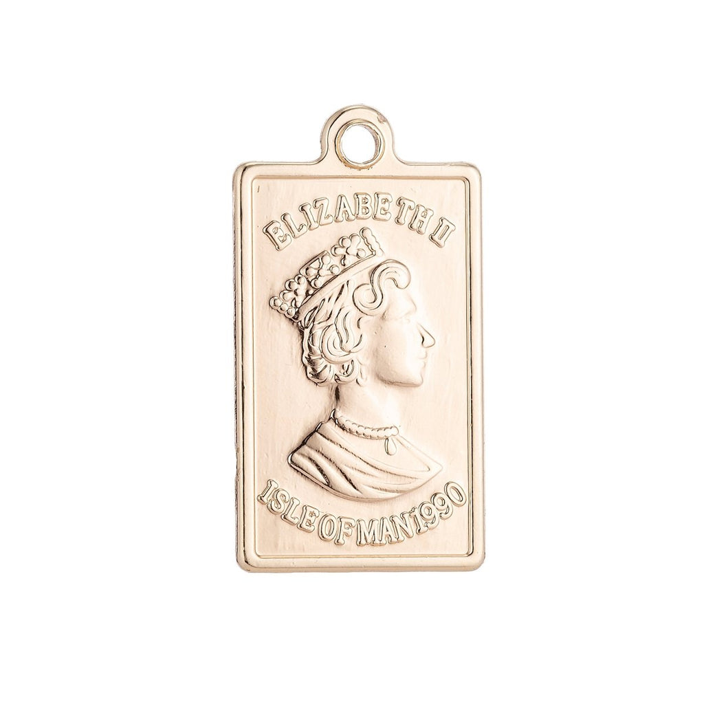 18K Gold plated Queen Elizabeth Fine Bar Tag Charm C-001 - DLUXCA