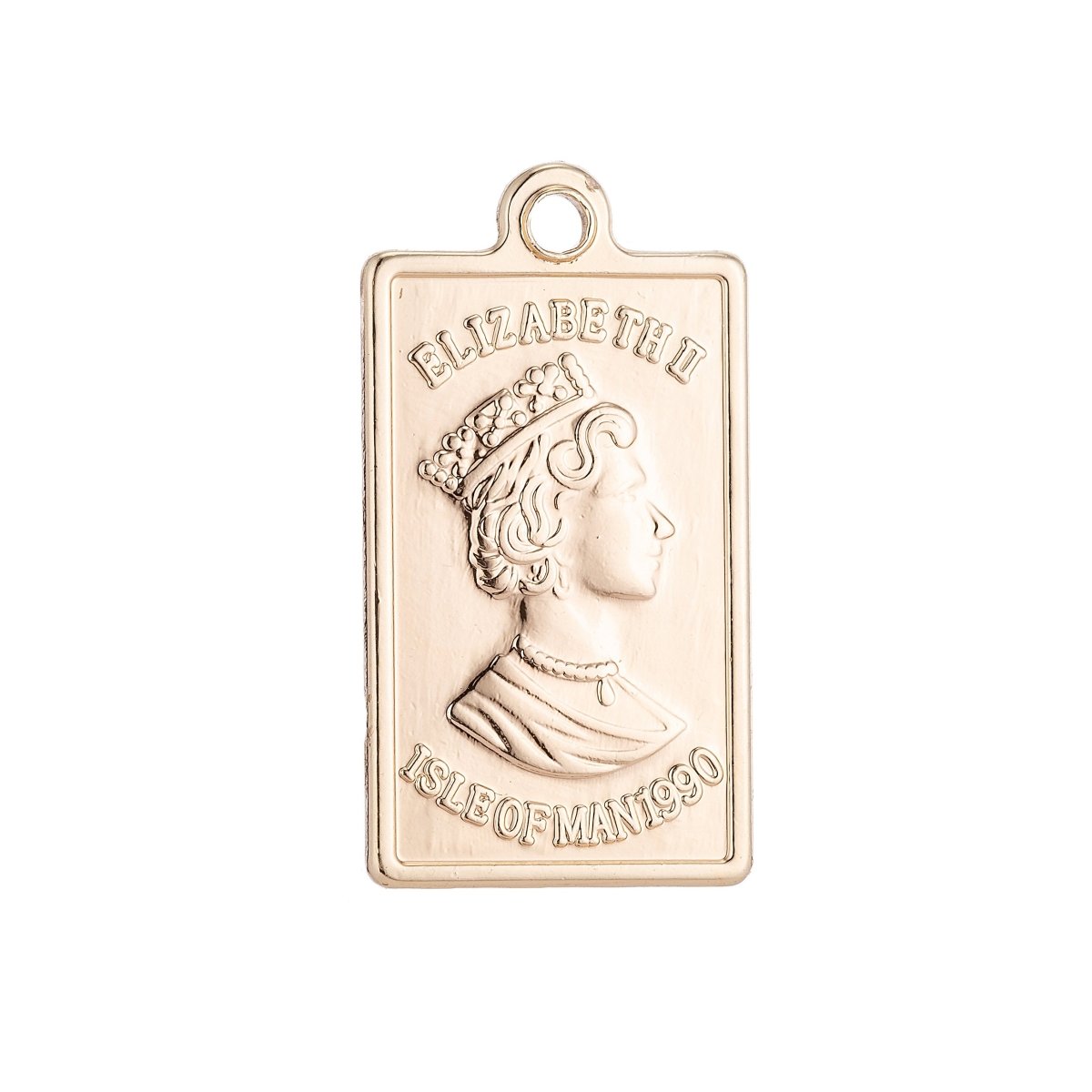 18K Gold plated Queen Elizabeth Fine Bar Tag Charm C-001 - DLUXCA