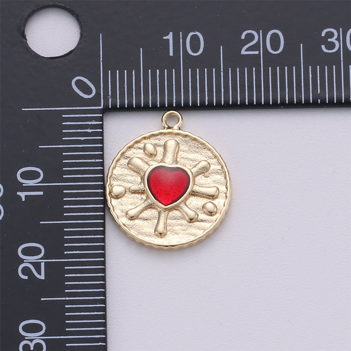 18k Gold plated Red Heart Pendant Red Enamel Heart Charm Dainty Coin Charm for Necklace Bracelet Earring Charm Making supply E-487 - DLUXCA