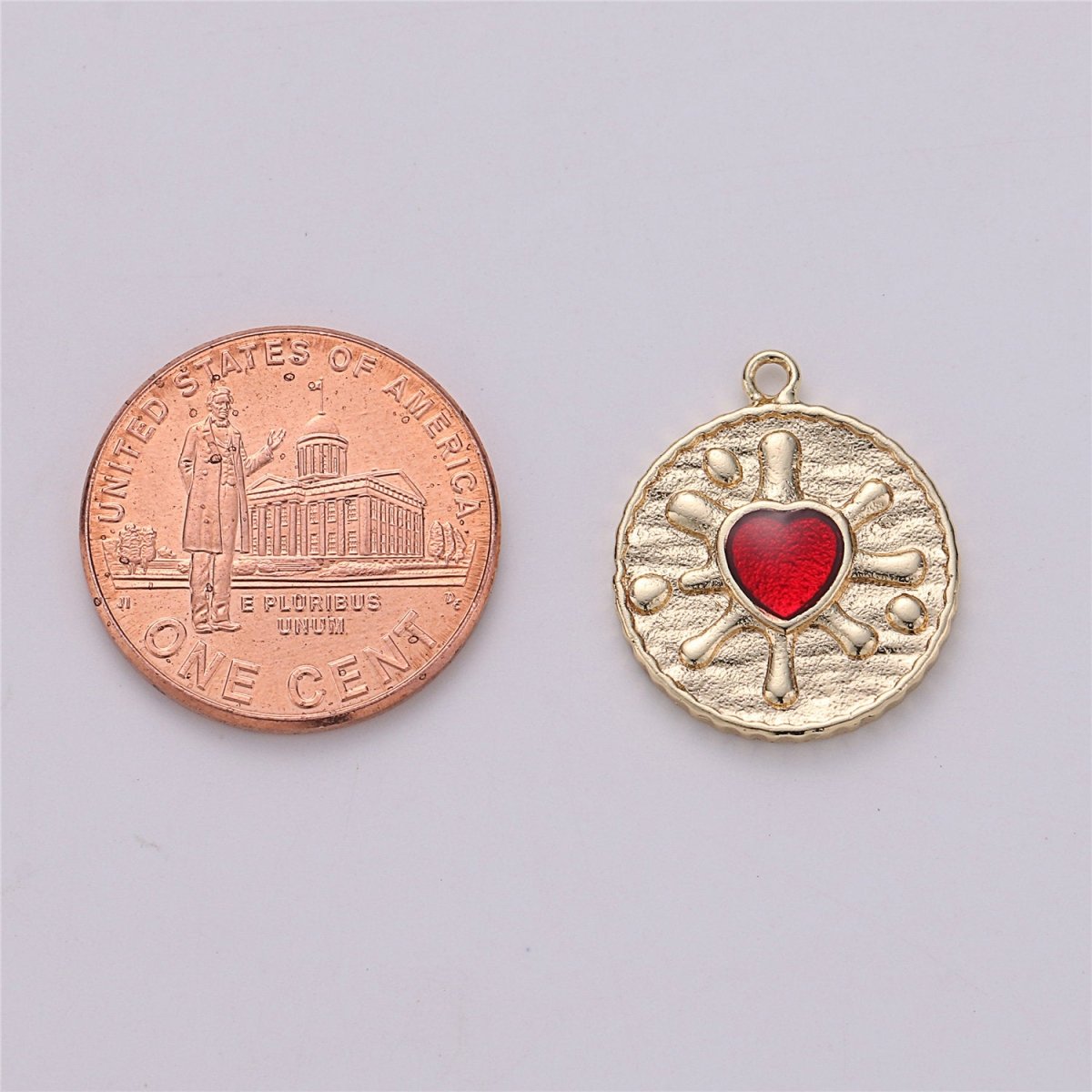 18k Gold plated Red Heart Pendant Red Enamel Heart Charm Dainty Coin Charm for Necklace Bracelet Earring Charm Making supply E-487 - DLUXCA