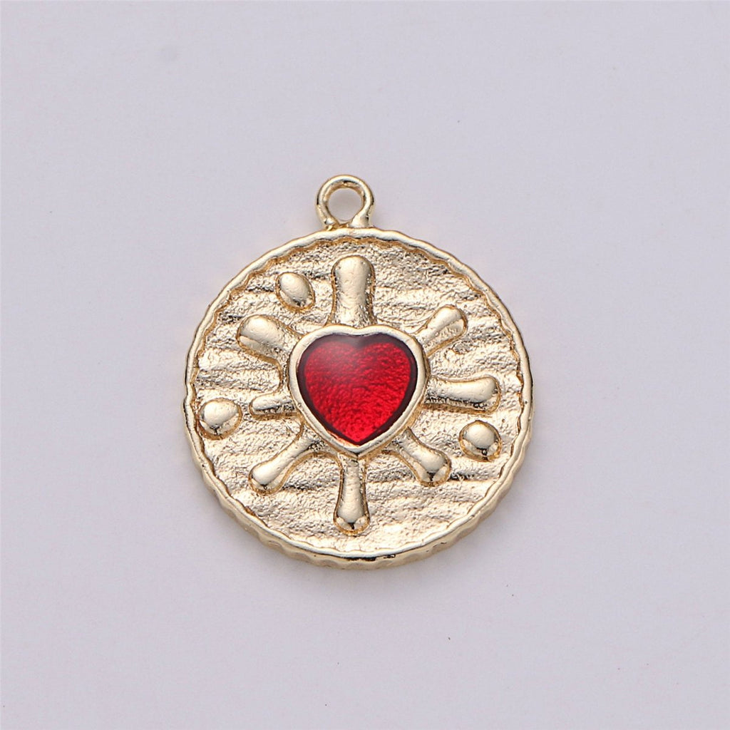 18k Gold plated Red Heart Pendant Red Enamel Heart Charm Dainty Coin Charm for Necklace Bracelet Earring Charm Making supply E-487 - DLUXCA