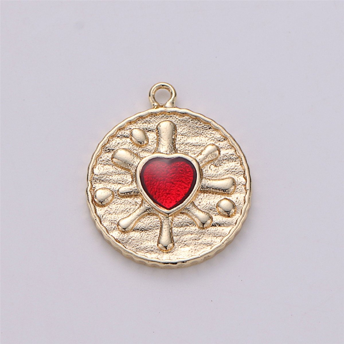 18k Gold plated Red Heart Pendant Red Enamel Heart Charm Dainty Coin Charm for Necklace Bracelet Earring Charm Making supply E-487 - DLUXCA