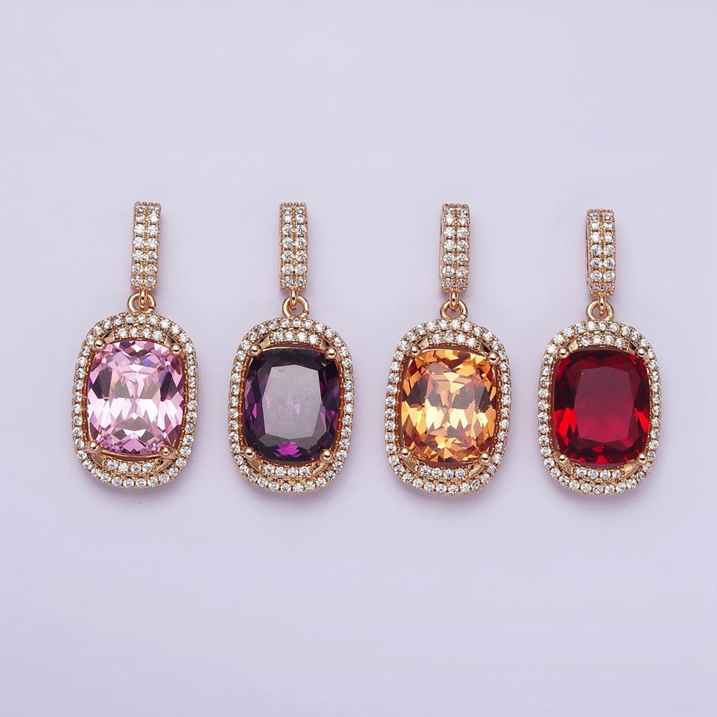 18K Gold plated Red, Purple, Pink, Peach CZ Micro Paved Lined Pendant | AA515 - AA518 - DLUXCA